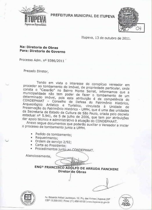 PREFEITURA RESPONDE REQUERIMENTO DO VEREADOR SOBRE O TOMBAMENTO DO CASARÃO MONTE SERRAT