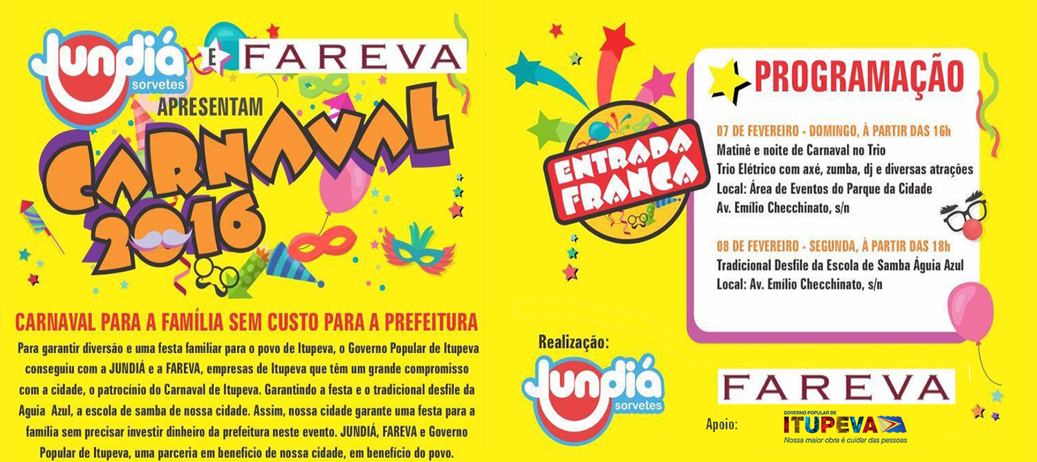 Confira a Programação 2016 de carnaval em Itupeva
