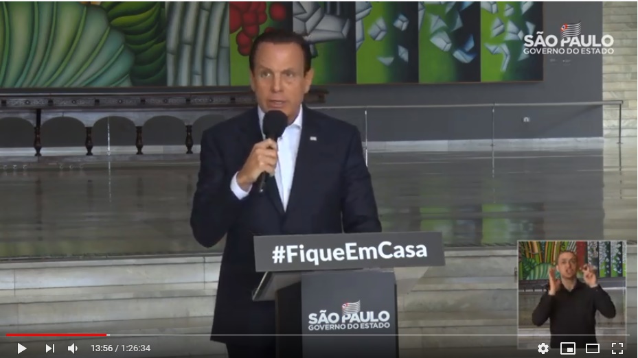 João Doria prorroga quarentena até dia 22 de abril no estado