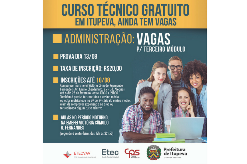 Há vagas para curso técnico gratuito em Itupeva