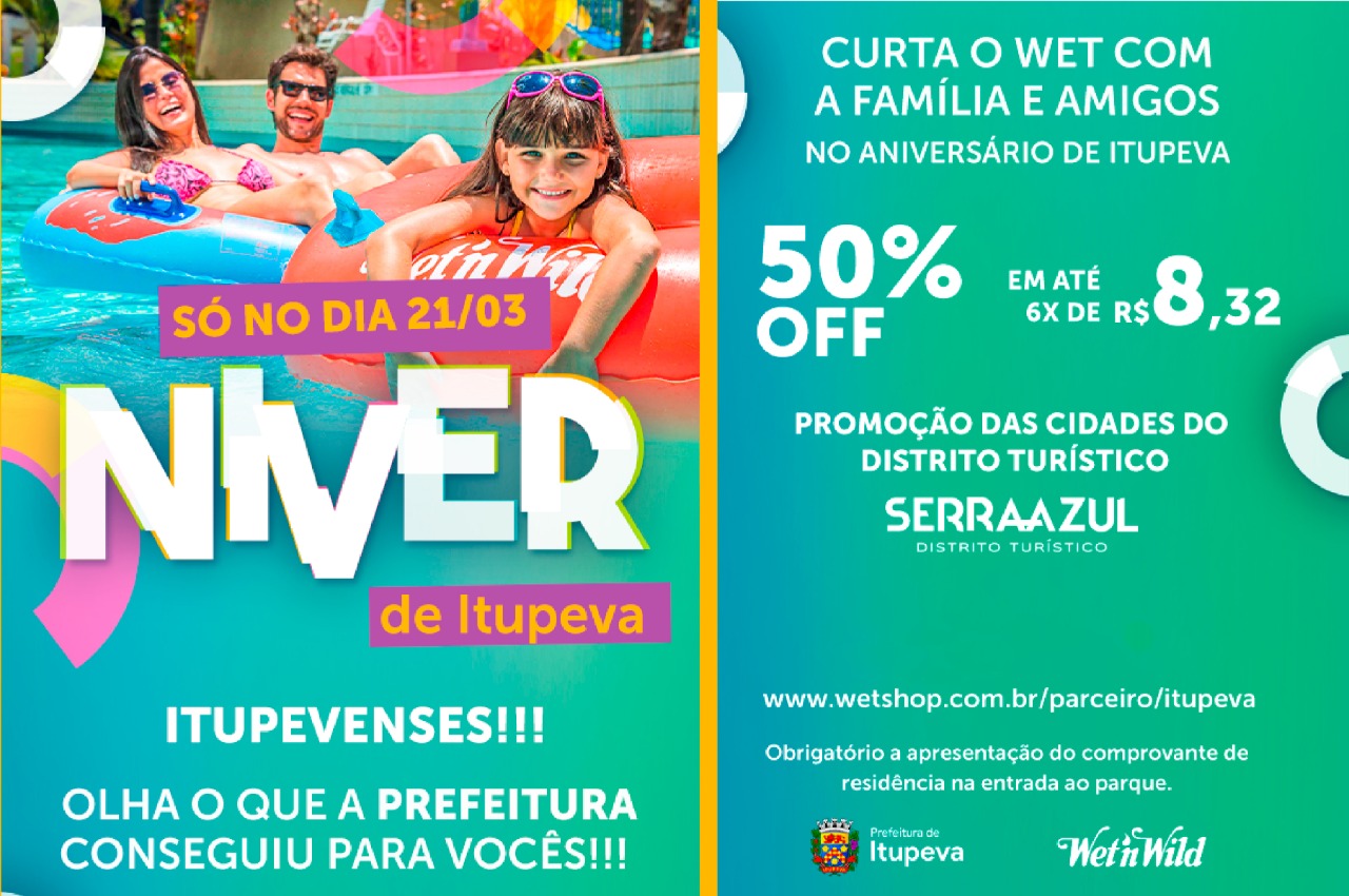 Wet'n Wild Com 50% de Desconto no Aniversário de Itupeva