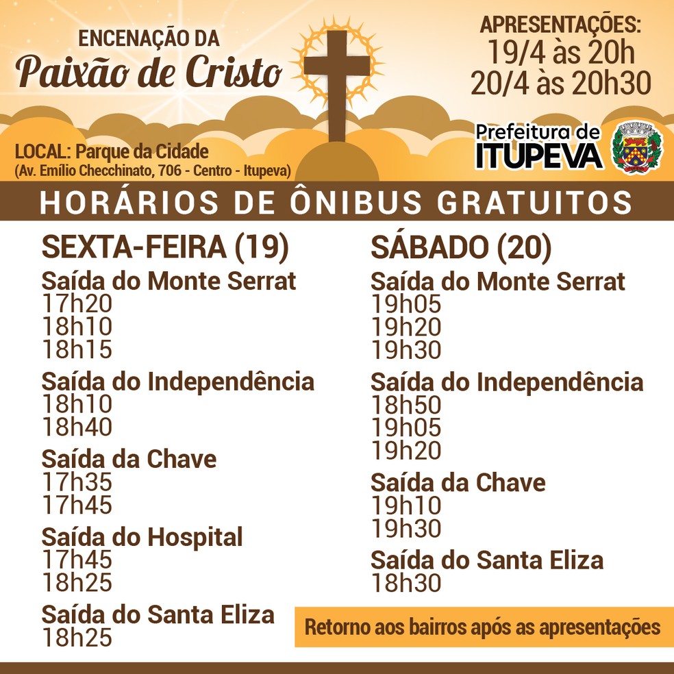 População poderá contar com transporte gratuito para conferir apresentações da Paixão de Cristo